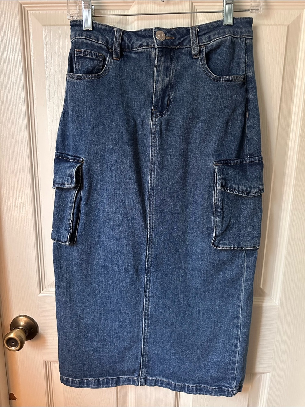 Women's Dark Blue Cargo Pocket Denim Skirt